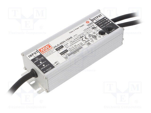 Power supply: switched-mode; LED; 60W; 15VDC; 13.5÷17VDC; 2.4÷4A