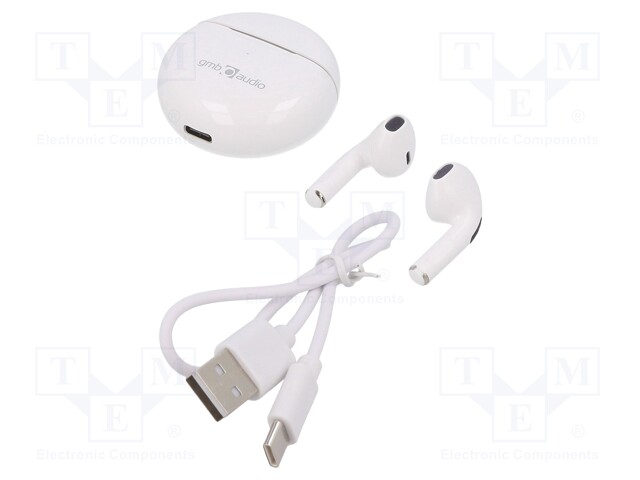 Bluetooth headphones with microphone; white; USB C; 10m; 30mAh