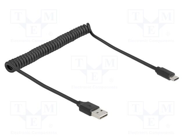 Cable; coiled,USB 2.0; USB A plug double sided,USB C plug