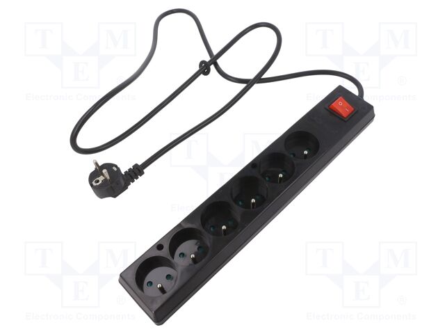 Extension lead; 3x1.5mm2; Sockets: 6; PVC; black; 1.5m; 16A