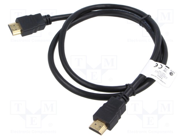 Cable; HDMI 1.4; HDMI plug,both sides; PVC; 1m; black; 30AWG