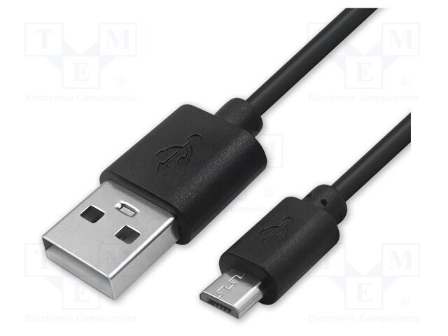 Cable; USB 2.0; USB A plug,USB B micro plug; 0.5m; black