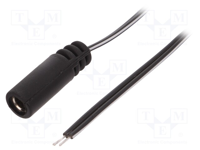 Cable; wires,DC 5,5/2,1 socket; straight; 0.5mm2; black; 0.2m