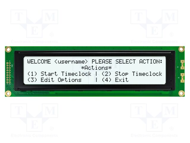 Display: LCD; FSTN Positive; 40x4; grey; 190x54mm; LED; 2x9; 5V