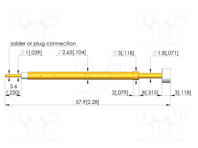 Test needle; Spring compression: 6.4mm; 8mm; 5A; plastic; Ø: 5mm