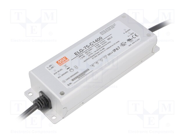Power supply: switched-mode; LED; 75.6W; 27÷54VDC; 1400mA; IP67