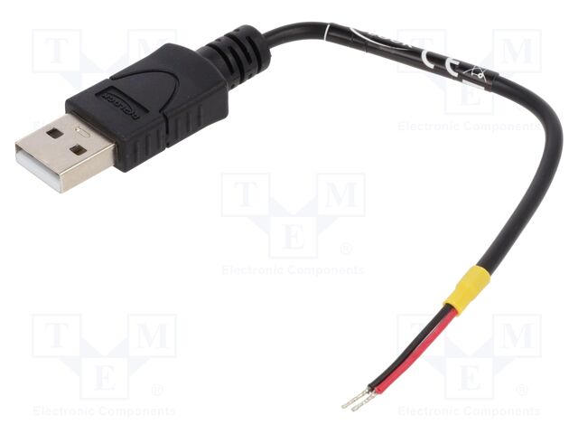 Cable; USB 2.0; wires,USB A plug; 100mm; black; 22AWG; Øcable: 3mm