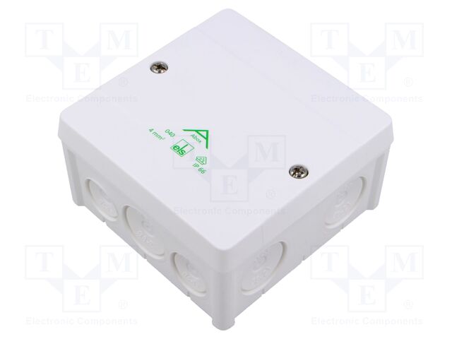Enclosure: junction box; X: 102mm; Y: 102mm; Z: 57mm; IP66; white