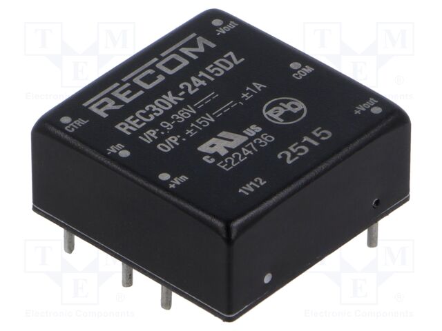 Converter: DC/DC; 30W; Uin: 9÷36V; Uout: 15VDC; Uout2: -15VDC; 1"x1"