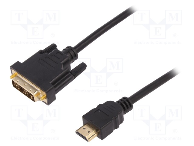 Cable; HDMI 1.4; DVI-D (18+1) plug,HDMI plug; 3m; black; 30AWG