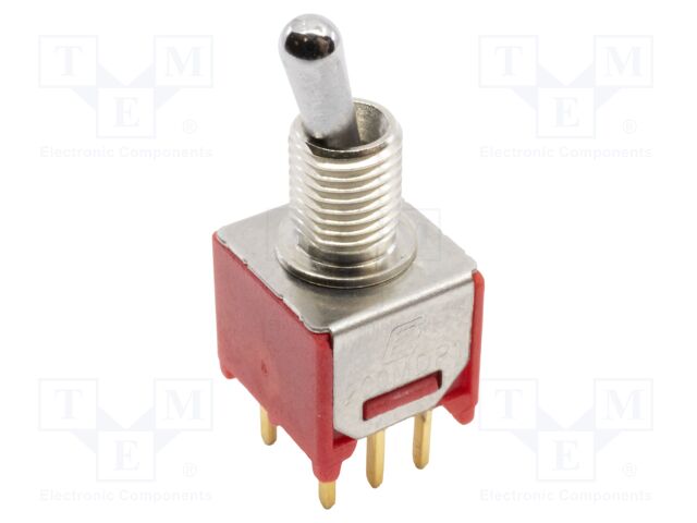 Switch: toggle; Pos: 2; DPDT; ON-ON; 0.02A/20VAC; 0.02A/20VDC; THT