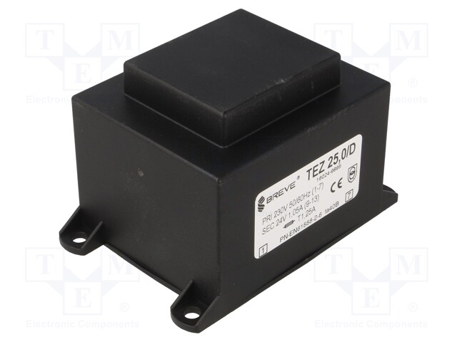 Transformer: encapsulated; 25VA; 230VAC; 24V; 1041.6mA; IP00; 650g
