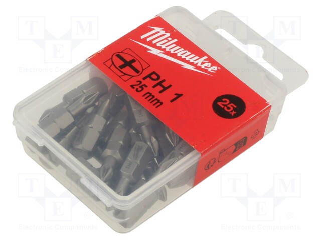 Screwdriver bit; Phillips; PH1; Overall len: 25mm; 25pcs.