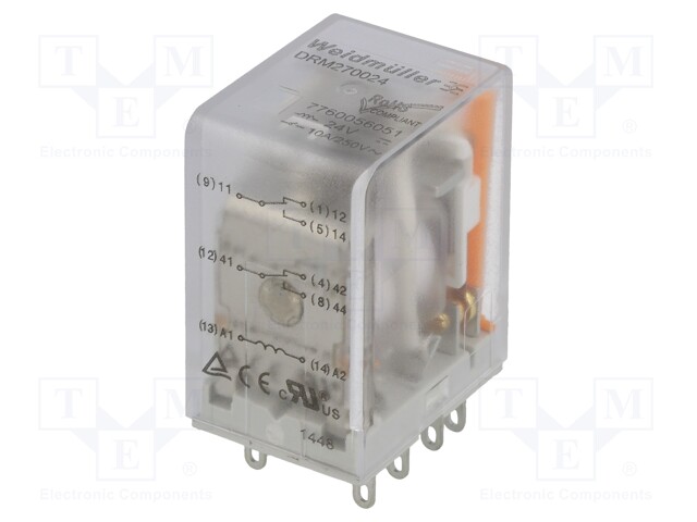 Relay: electromagnetic; DPDT; Ucoil: 24VDC; 10A/250VAC; 10A/24VDC