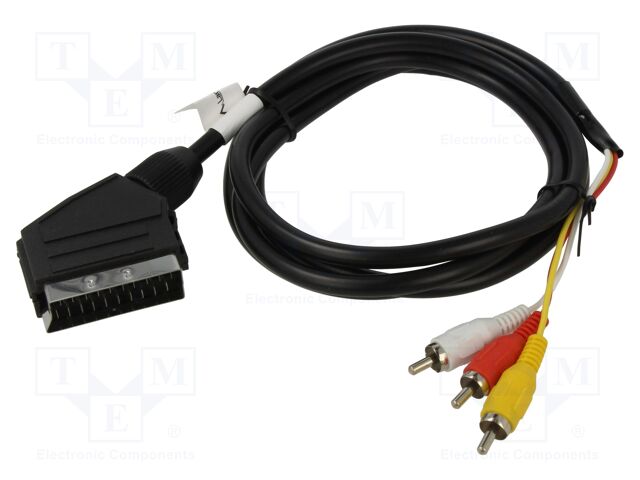 Cable; RCA plug x3,SCART plug; 1.8m; black
