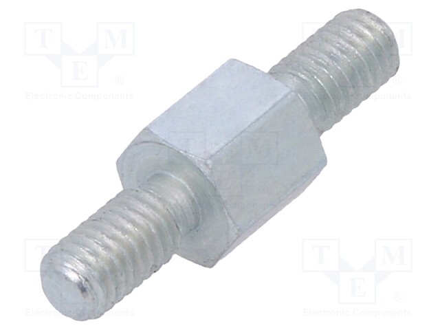 Screwed spacer sleeve; 5mm; Ext.thread: M3; hexagonal; steel; zinc