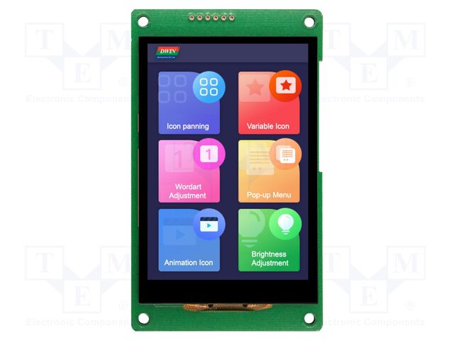 Display: TFT; 3.5"; 320x480; Illumin: LED; 16MBFLASH; RGB; 250cd/m2