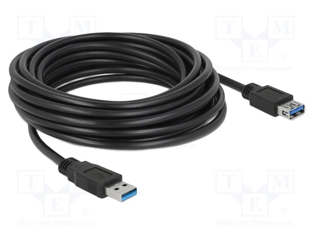 Cable; USB A socket,USB A plug; gold-plated; 5m; black; Cu; 5Gbps