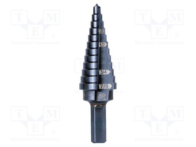 Drill bit; for metal,step,conical; Ø: 3/16",7/8"; 81mm; hexagonal