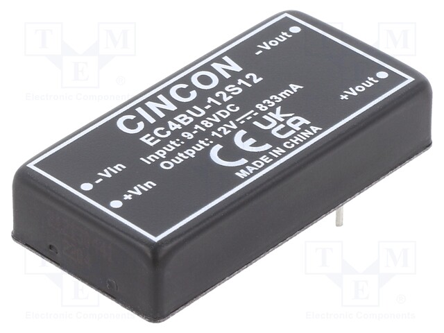 Converter: DC/DC; 10W; Uin: 9÷18V; 12VDC; Iout: 833mA; 35g; 350kHz