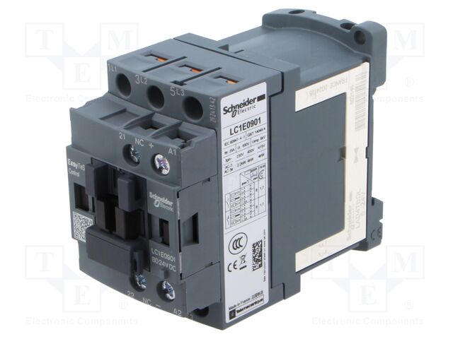 Contactor: 3-pole; NO x3; Auxiliary contacts: NC; 24VDC; 9A; W: 45mm