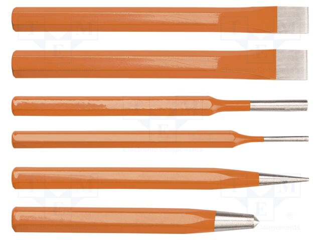 Kit: punches; Kit: cold chisels,pin punch,with striker; 6pcs.