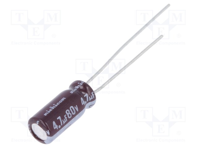 Capacitor: electrolytic; low impedance; THT; 4.7uF; 80VDC; Ø5x11mm