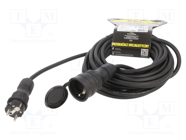 Extension lead; Sockets: 1; rubber; black; 3x2,5mm2; 10m; 16A