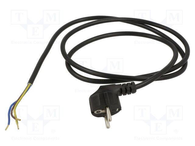 Cable; CEE 7/7 (E/F) plug angled,wires; PVC; 1.5m; black; 3x1mm2