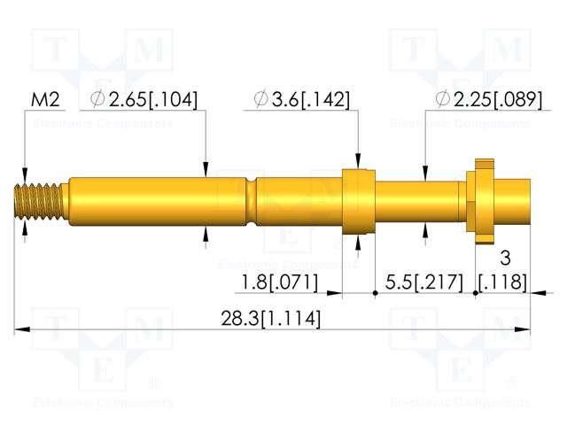Test needle; Spring compression: 4mm; 5mm; 8A; CuBe; gold-plated