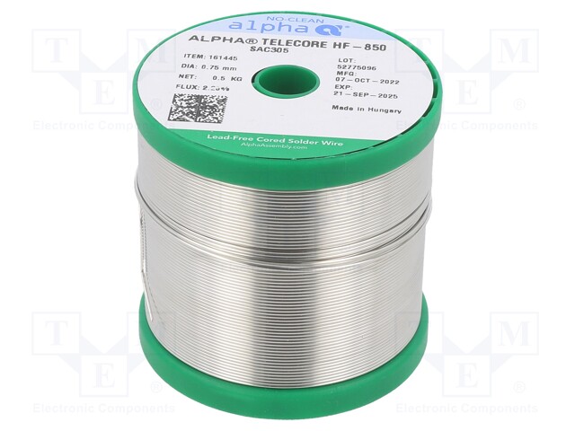 Soldering wire; Sn96,5Ag3Cu0,5; 0.75mm; 500g; lead free; 2.2%