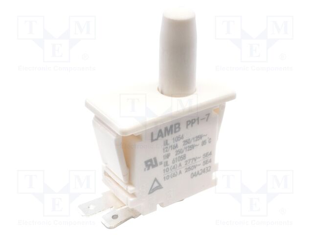 Switch: push-button; Pos: 2; SPDT; 12A/250VAC; white; Illumin: none