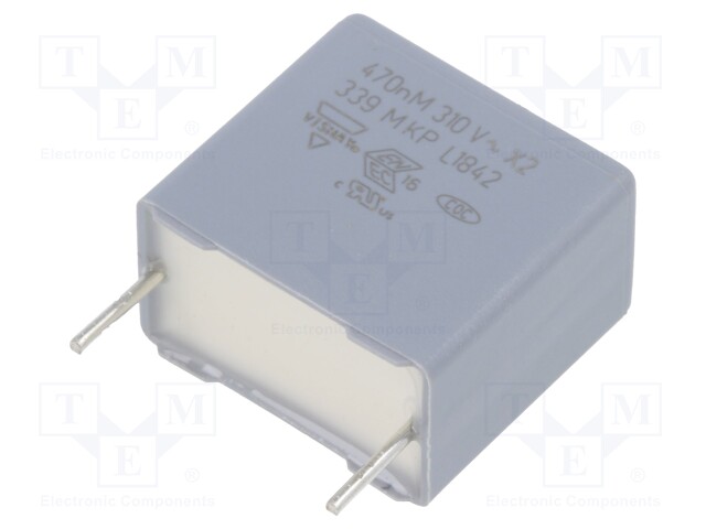 Capacitor: polypropylene; X2; 470nF; 15mm; ±20%; 10x16.5x17.5mm