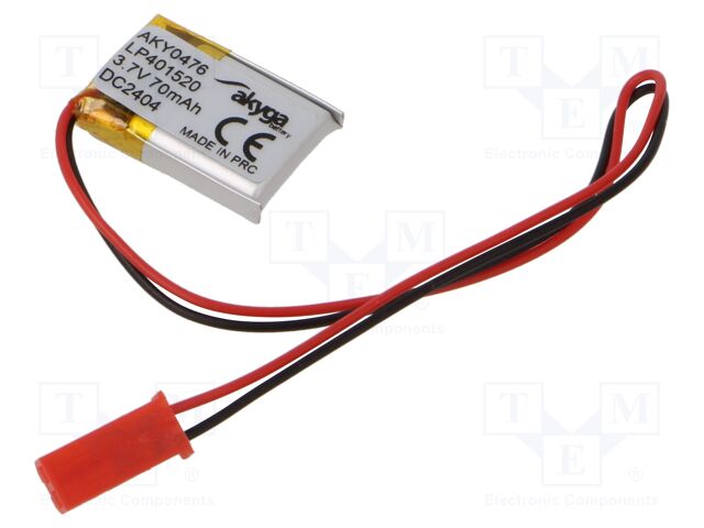 Re-battery: Li-Po; 3.7V; 70mAh; cables,JST SYP-02T-1 socket