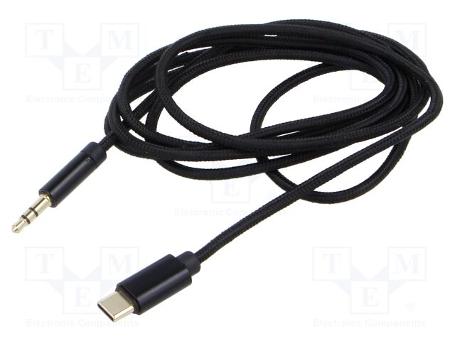Cable; Jack 3.5mm plug,USB C plug; gold-plated; 1.5m; black