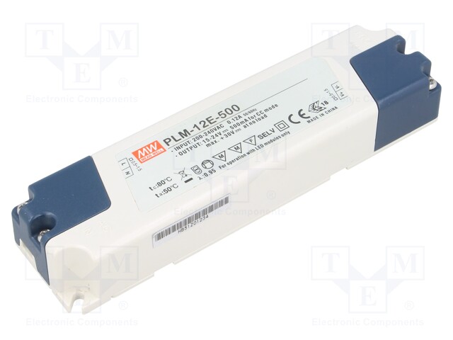 Power supply: switched-mode; LED; 12W; 15÷24VDC; 500mA; 180÷295VAC