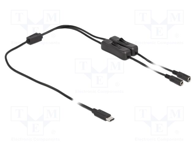Cable; USB C plug,DC 5,5/2,1 socket x2; straight; black; 1m; 10W