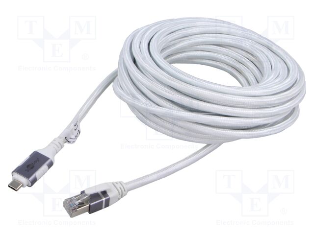 Cable; USB 3.1; RJ45 plug,USB C plug; nickel plated; 7.5m; white