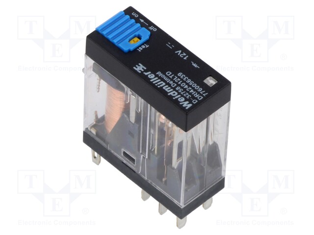Relay: electromagnetic; DPDT; Ucoil: 12VDC; 5A; max.250VAC; socket