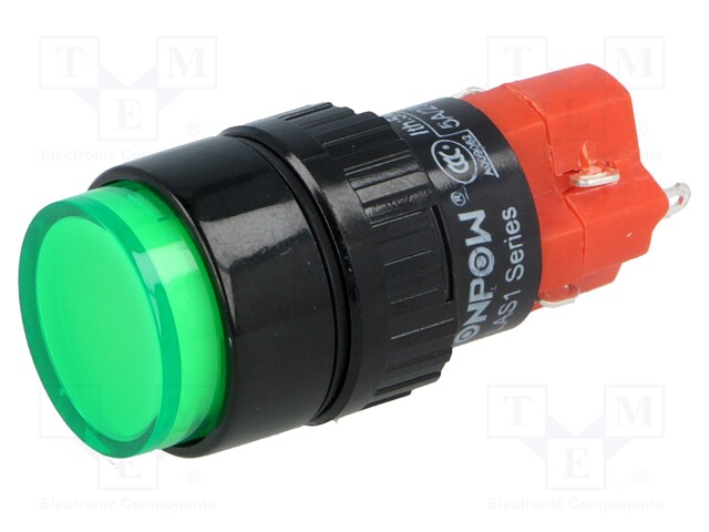 Switch: push-button; Pos: 2; SPDT; 3A/220VAC; 2A/24VDC; green-red