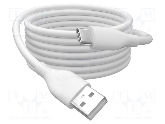 Cable; USB 2.0; USB A plug,USB C plug; nickel plated; 2m; white