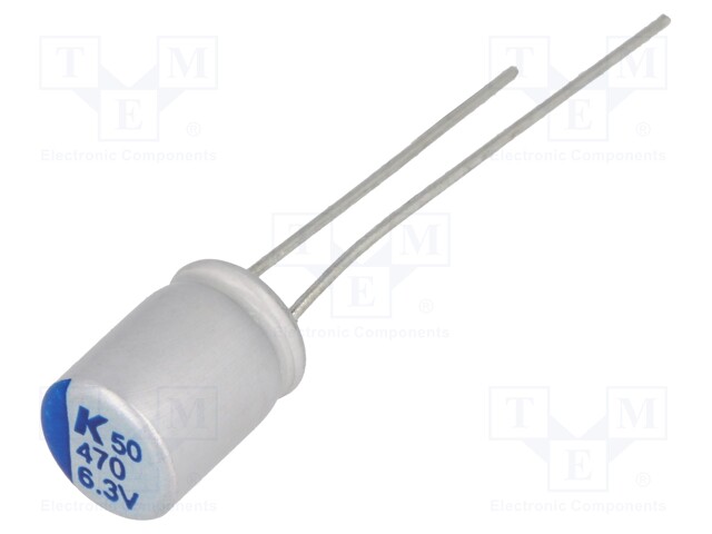 Capacitor: polymer; 470uF; 6.3VDC; ESR: 18mΩ; A750; THT; ±20%; 2000h