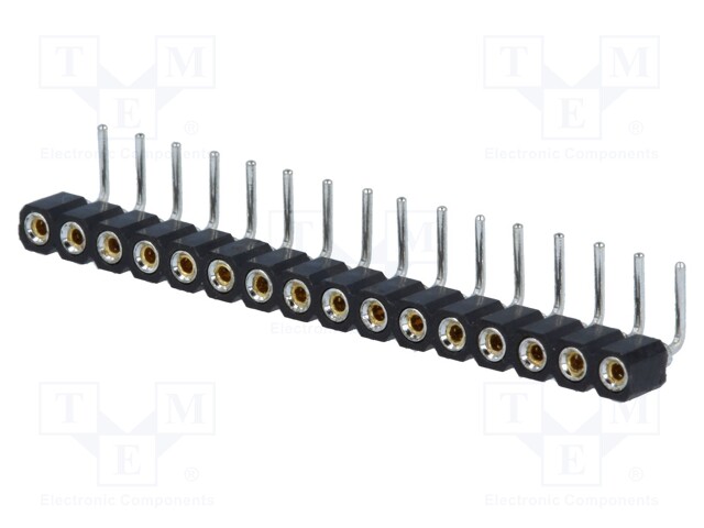 Socket; pin strips; female; PIN: 16; turned contacts; angled 90°