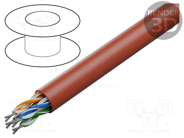 Wire; U/UTP; 4x2x24AWG; 5e; stranded; Cu; Insulation: PVC; red; 305m