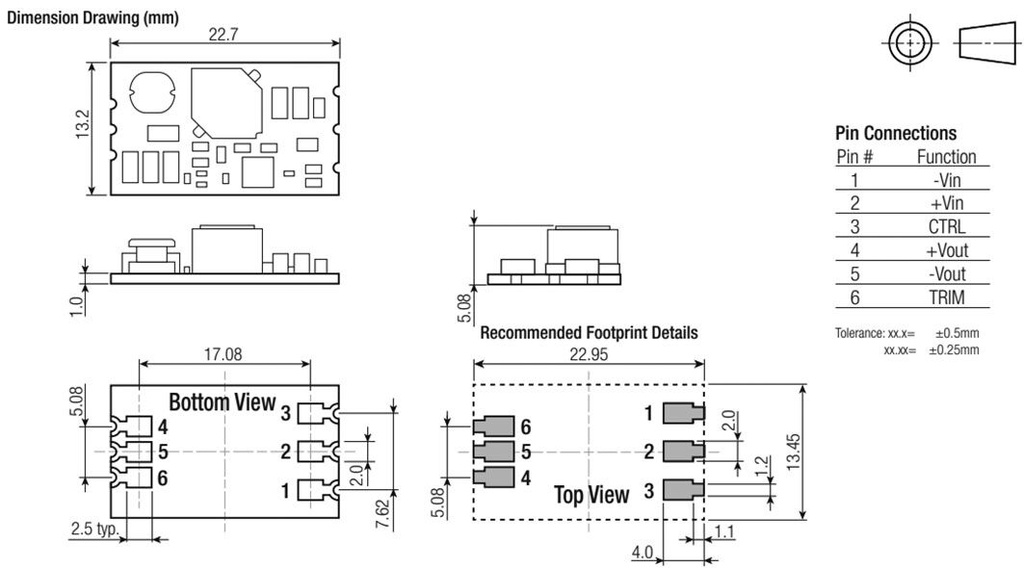 Converter: DC/DC; Uin: 10÷36V; Uout: 1.8÷5VDC; Iout: 10mA; 2.2g