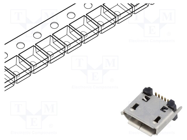 Socket; USB B micro; SMT; PIN: 5; vertical; USB 2.0; 1.8A