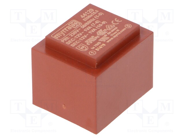 Transformer: encapsulated; 2VA; 230VAC; 12V; 12V; 83mA; 83mA