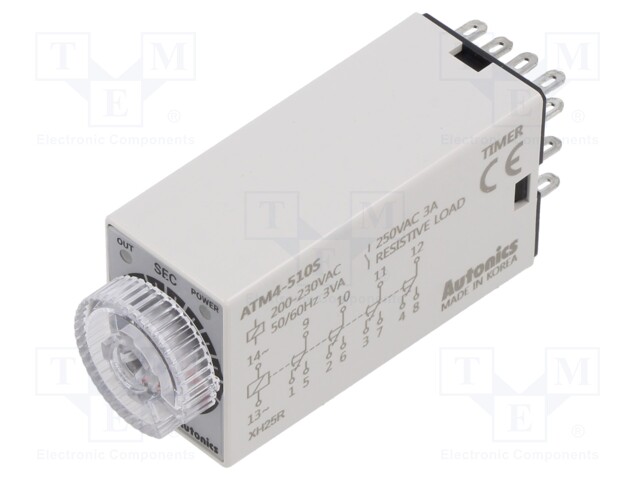 Timer; 1÷10s; 4PDT,relay; 250VAC/3A,24VDC/3A; Usup: 220VAC; socket