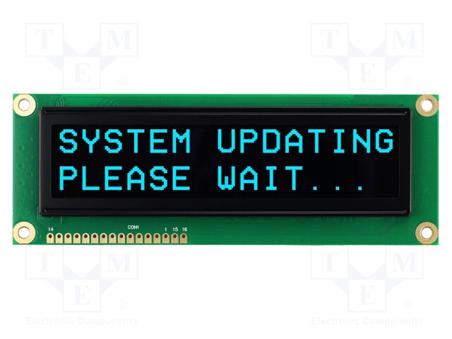 Display: OLED; 16x2; Dim: 122x44x10mm; Window dimensions: 98x21mm