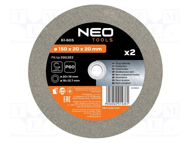 Grinding wheel; Ø: 150mm; Granularity: 60; Holder: assembly hole